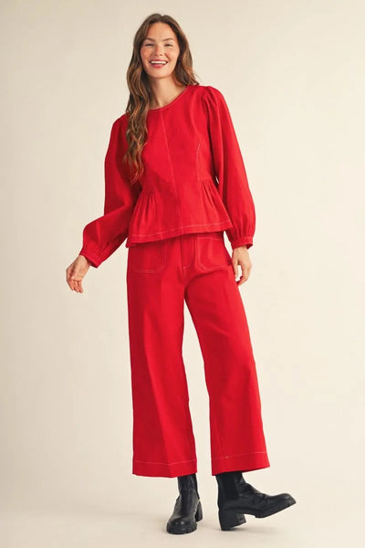 Red Peplum Blouse & Pants