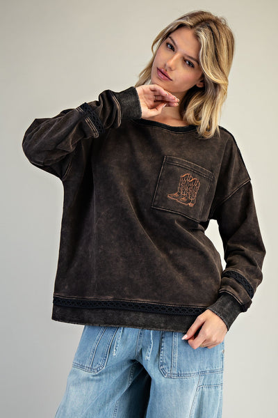 Mineral Washed Boot Motif Sweatshirt