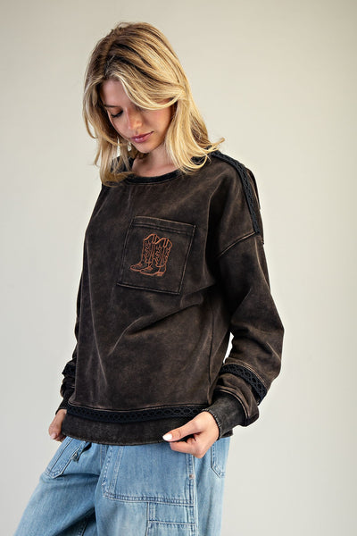 Mineral Washed Boot Motif Sweatshirt