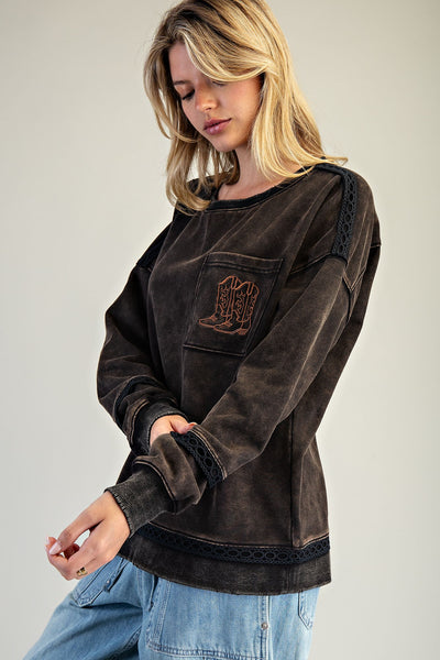 Mineral Washed Boot Motif Sweatshirt