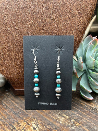 Navajo Pearl & Stone Drop Hook Earrings