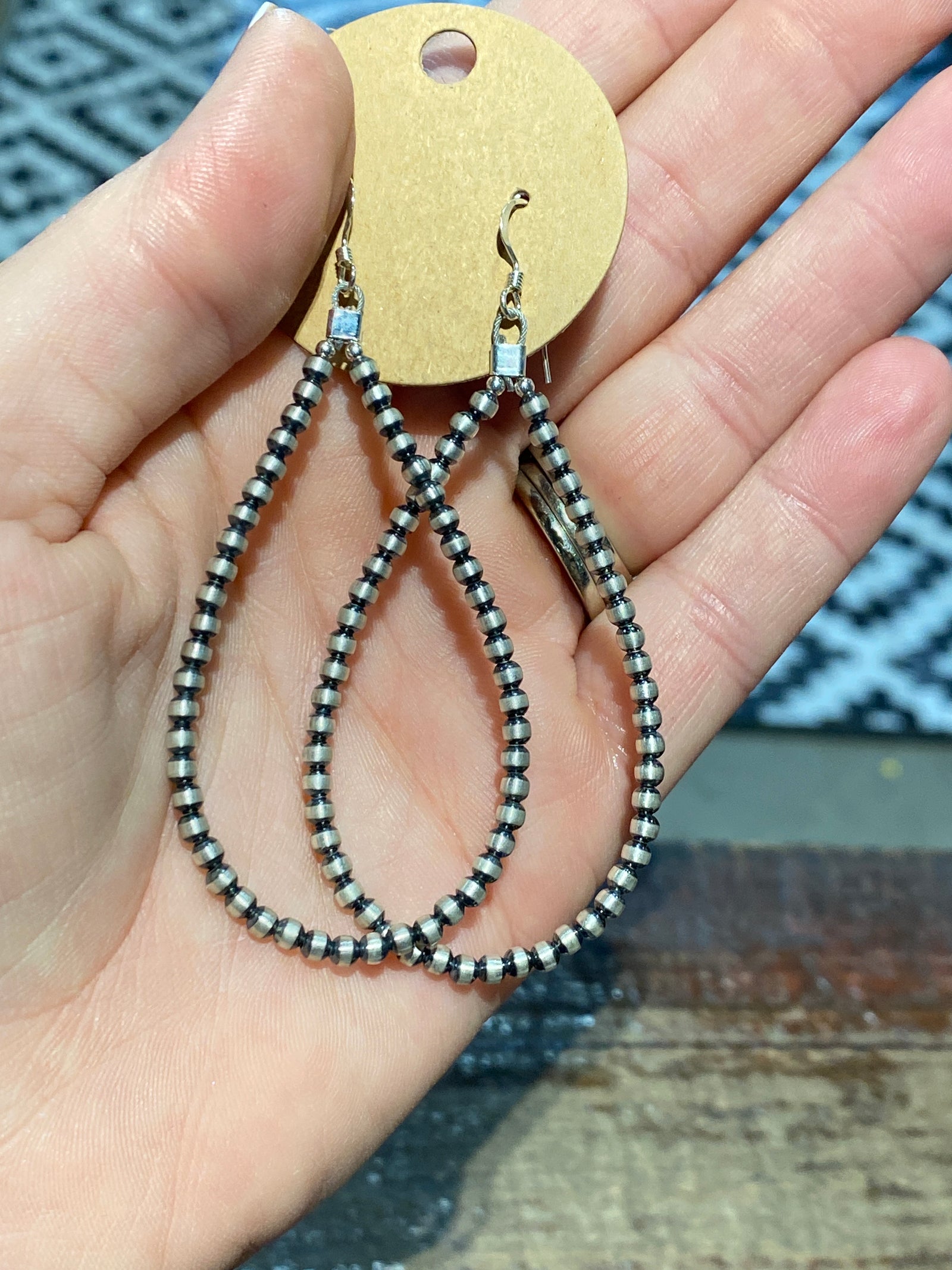 2mm Navajo Pearl Teardrop Earrings - 3"