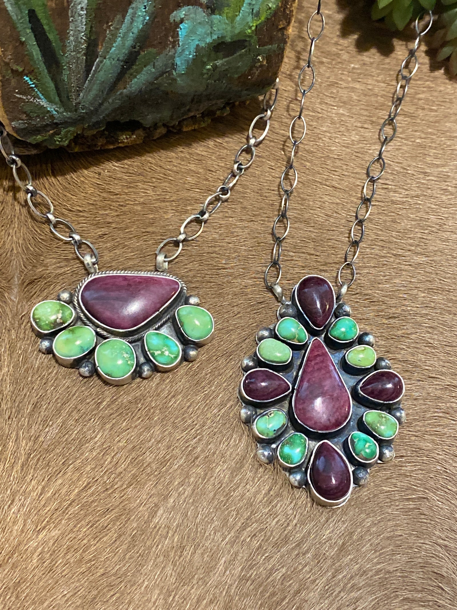 Deana Sterling Green & Purple Cluster Necklace - 18"