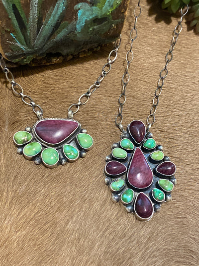 Deana Sterling Green & Purple Cluster Necklace - 18"