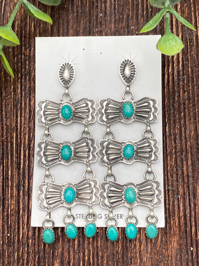 Evelyn Triple Linked Bow Sterling Earrings - Turquoise