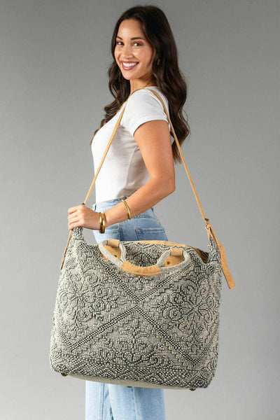 Gray Vintage Inspired Textured Tote