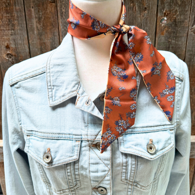 Brown and Tan Floral Skinny Mini Wild Rag Scarf / Cowgirl Necktie