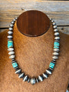Caroline Sterling Navajo & Stamped Bead Necklace With Turquoise Accents - 18"