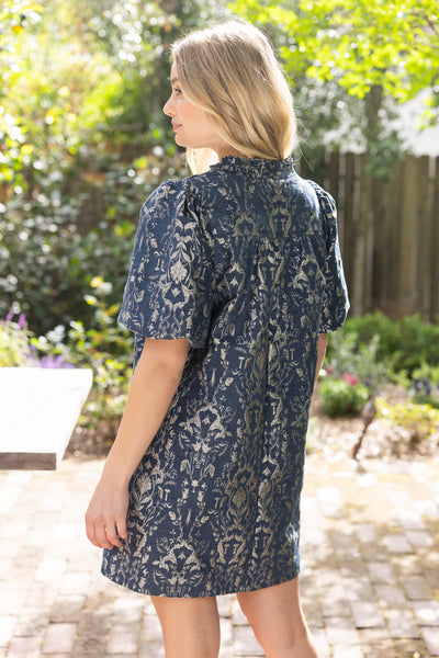 Nancy Navy Damask Dress