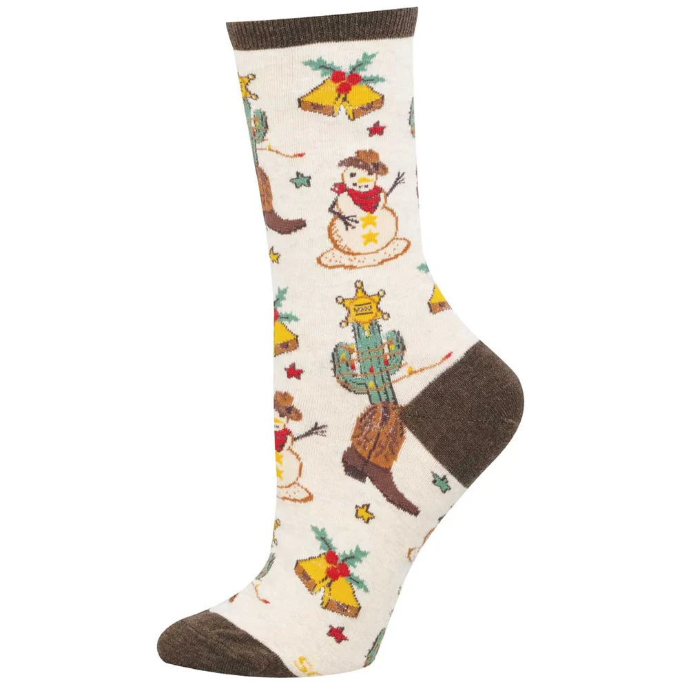 Howdy Christmas Socks - Ivory Heather