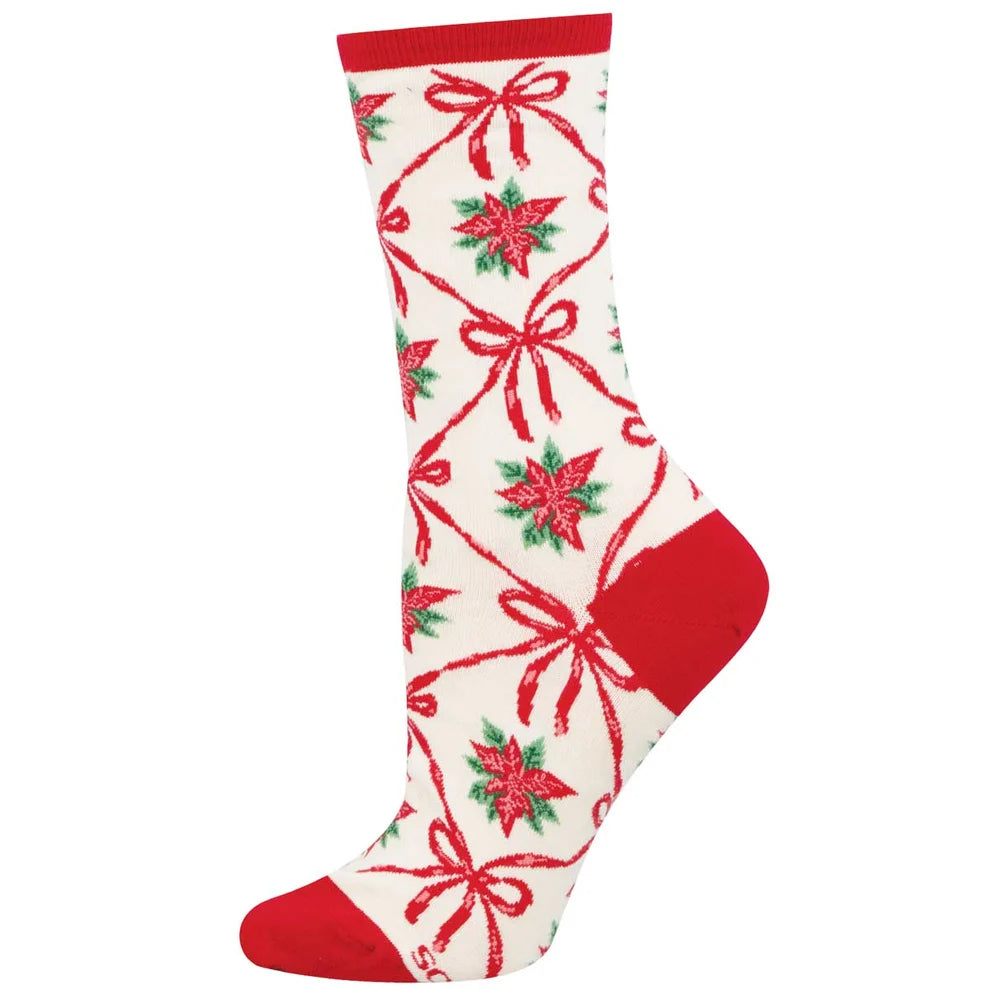 Poinsettia Decor Socks - Ivory