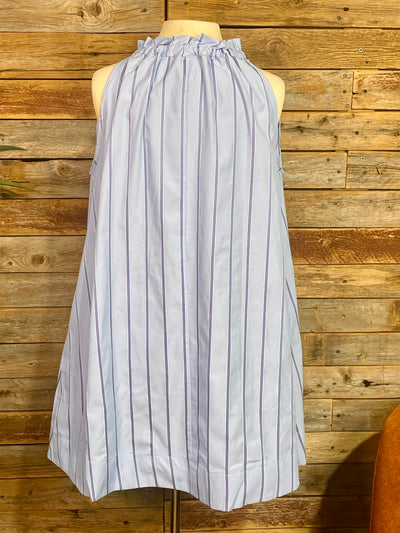 Casey Blue Striped Neck Tie Sleeveless Mini Dress