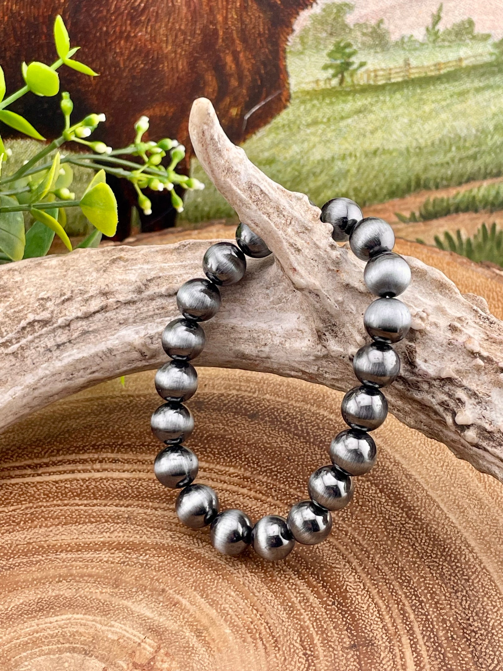 Caledonia Fashion 10mm Navajo Stretch Bracelet - Silver