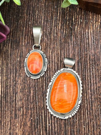 Modal Orange Spiny Sterling Oval Pendants
