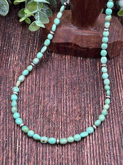Ridley Tumbled Green Turquoise & Sterling Bead Necklace - 18"