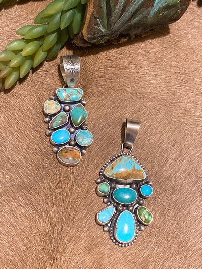 Caretta Turquoise Mix Cluster Sterling Pendant