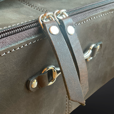 Equestrian Toiletry Bag Distressed Oily Leather Snaffle Bit: Newmarket Brown
