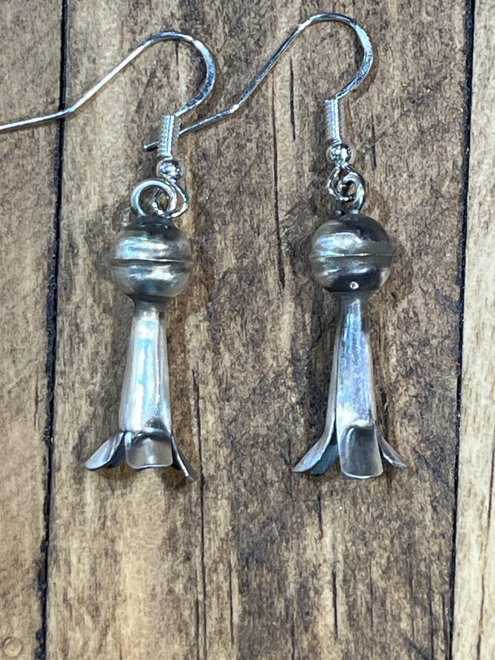 Cabarrus Sterling Silver Flute Blossom Fish Hook Earrings - 1.5"