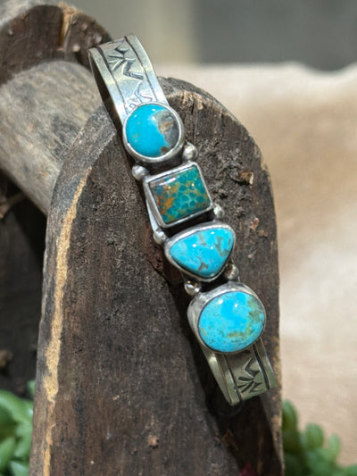 Allison 4 Stone Turquoise Sterling Stamped Cuff