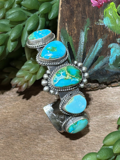 Lonnie 5 Stone Turquoise Sterling Beaded Cuff