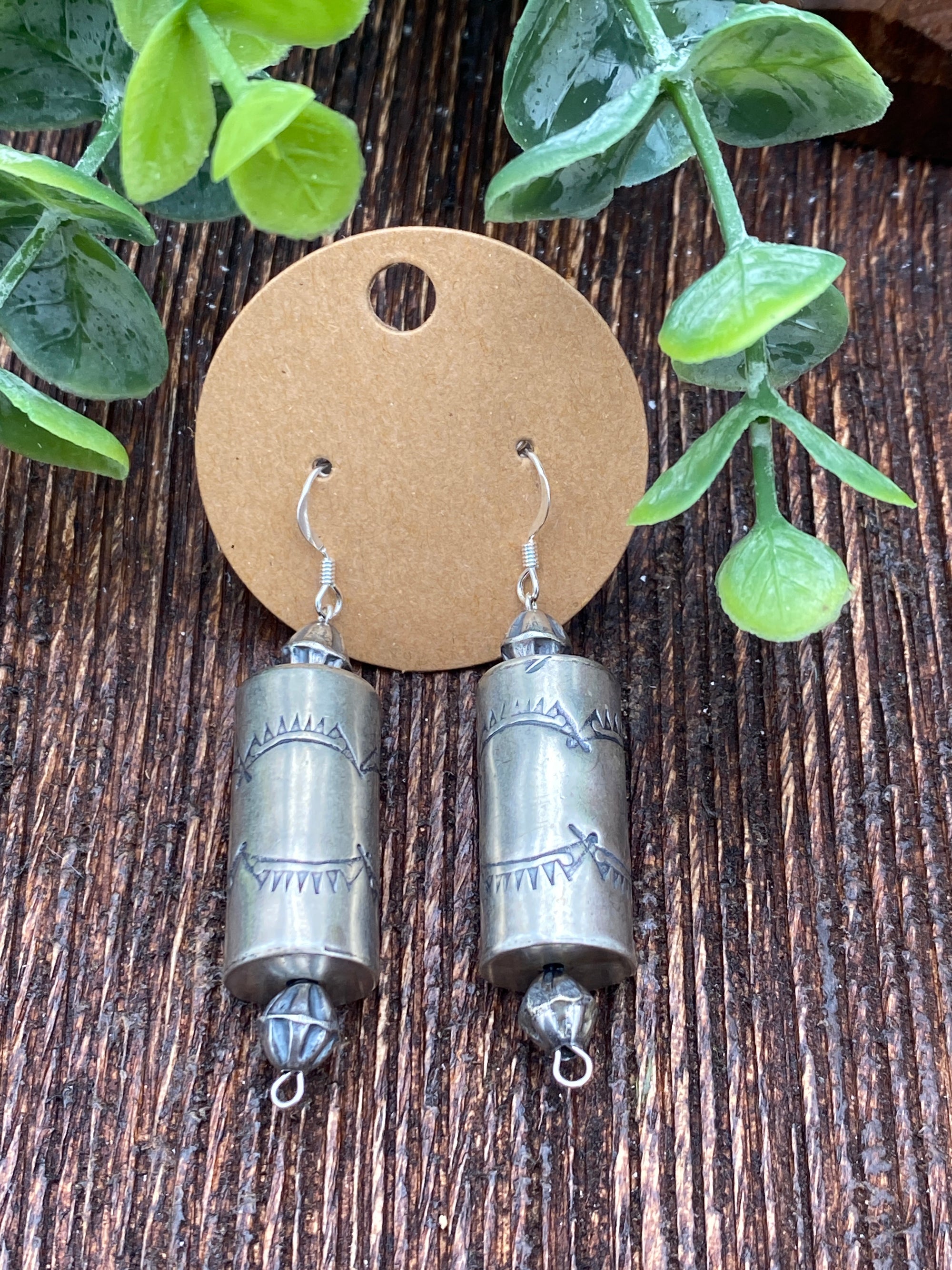 Guardian Sterling Cylinder Bead Navajo Earrings - 2.25"