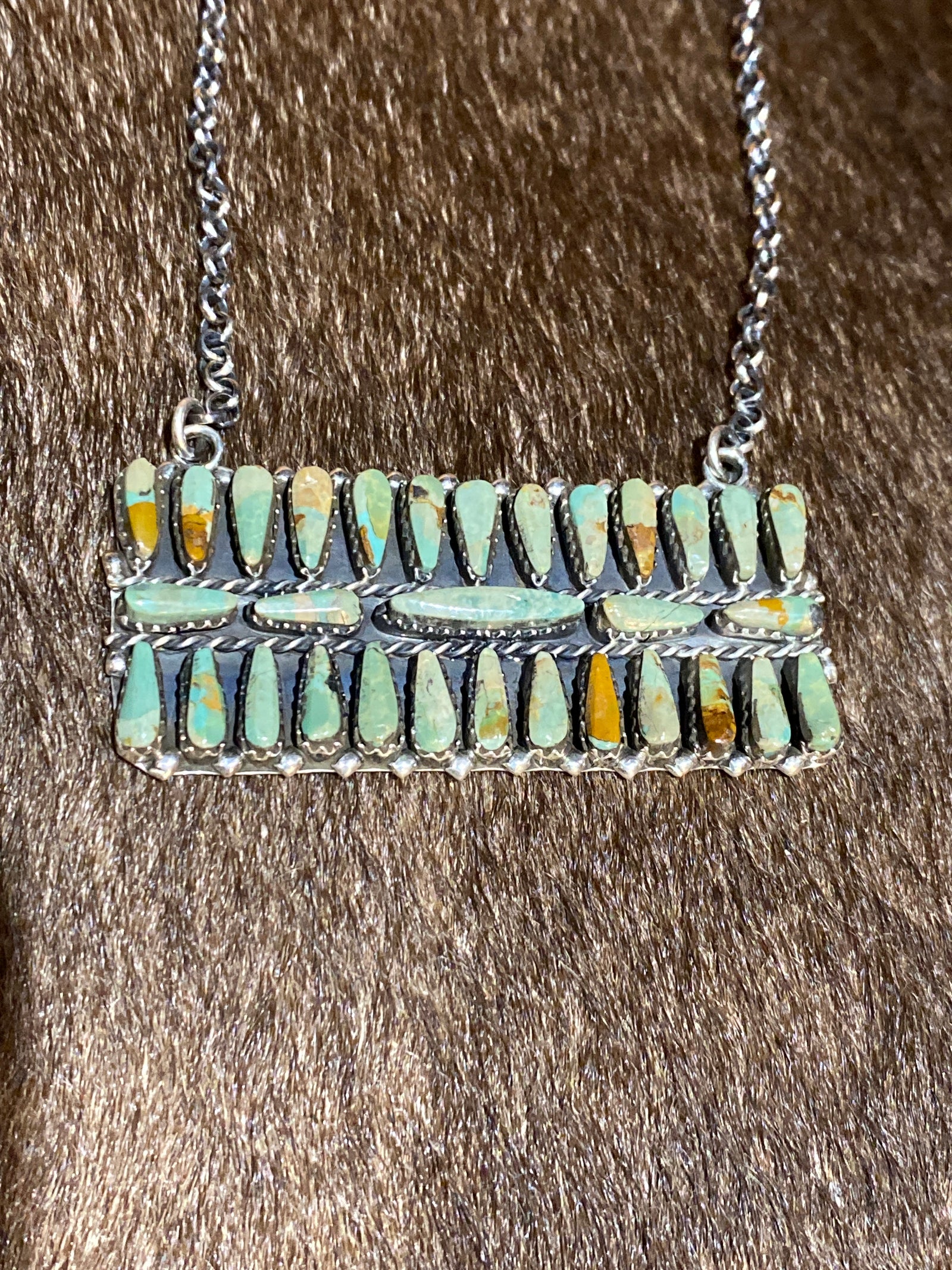 Bethune Sterling Necklace With Green Turquoise Cluster Pendant
