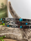 Leroy Stamped Silver Stackable Stretch Bracelets - Turquoise