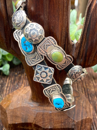 Cantwell Stamped Concho Leather Toggle Bracelet - Turquoise