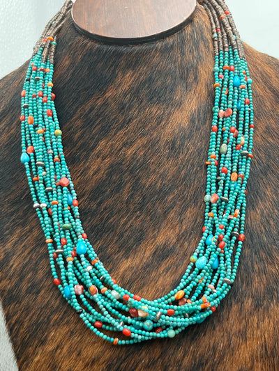 Dresden 13 Strand Heishi, Turquoise & Spiny Necklace - 26"