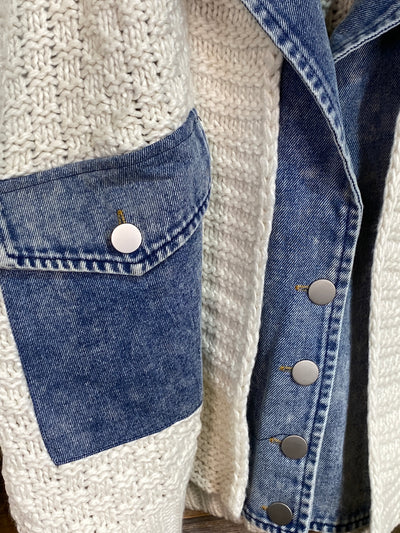 Cable Knit Denim Trim Jacket