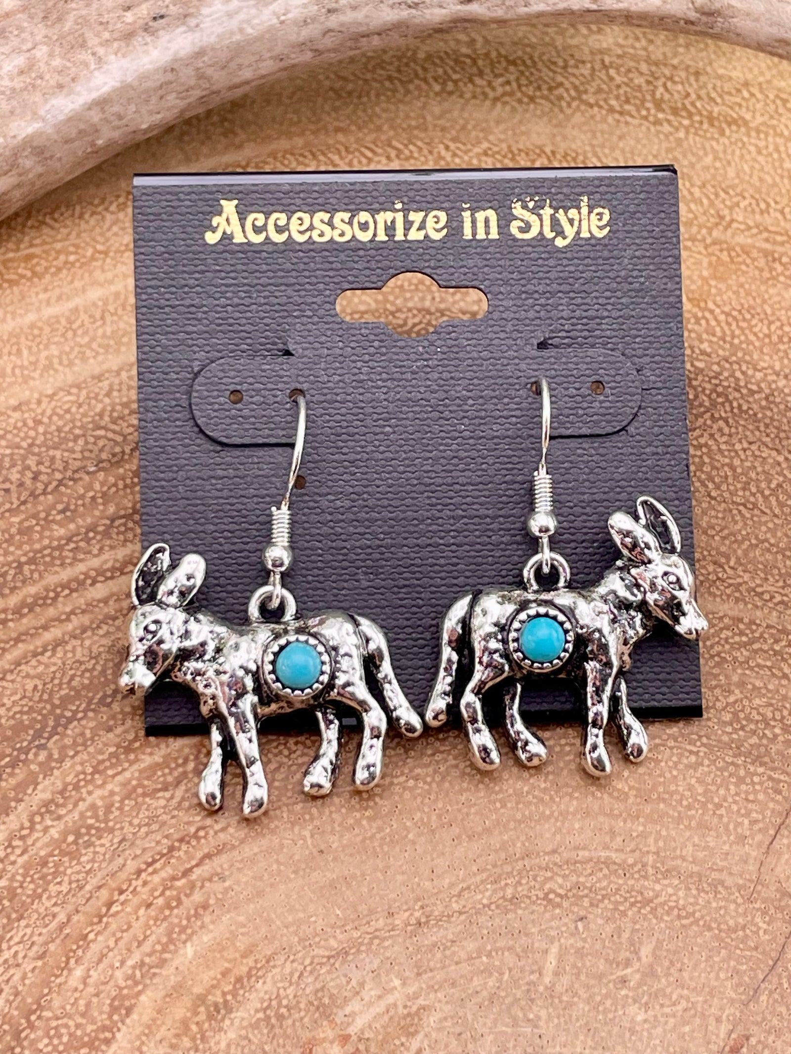 Bethany Fashion Donkey Fish Hook Earrings With Center Turquoise Accent