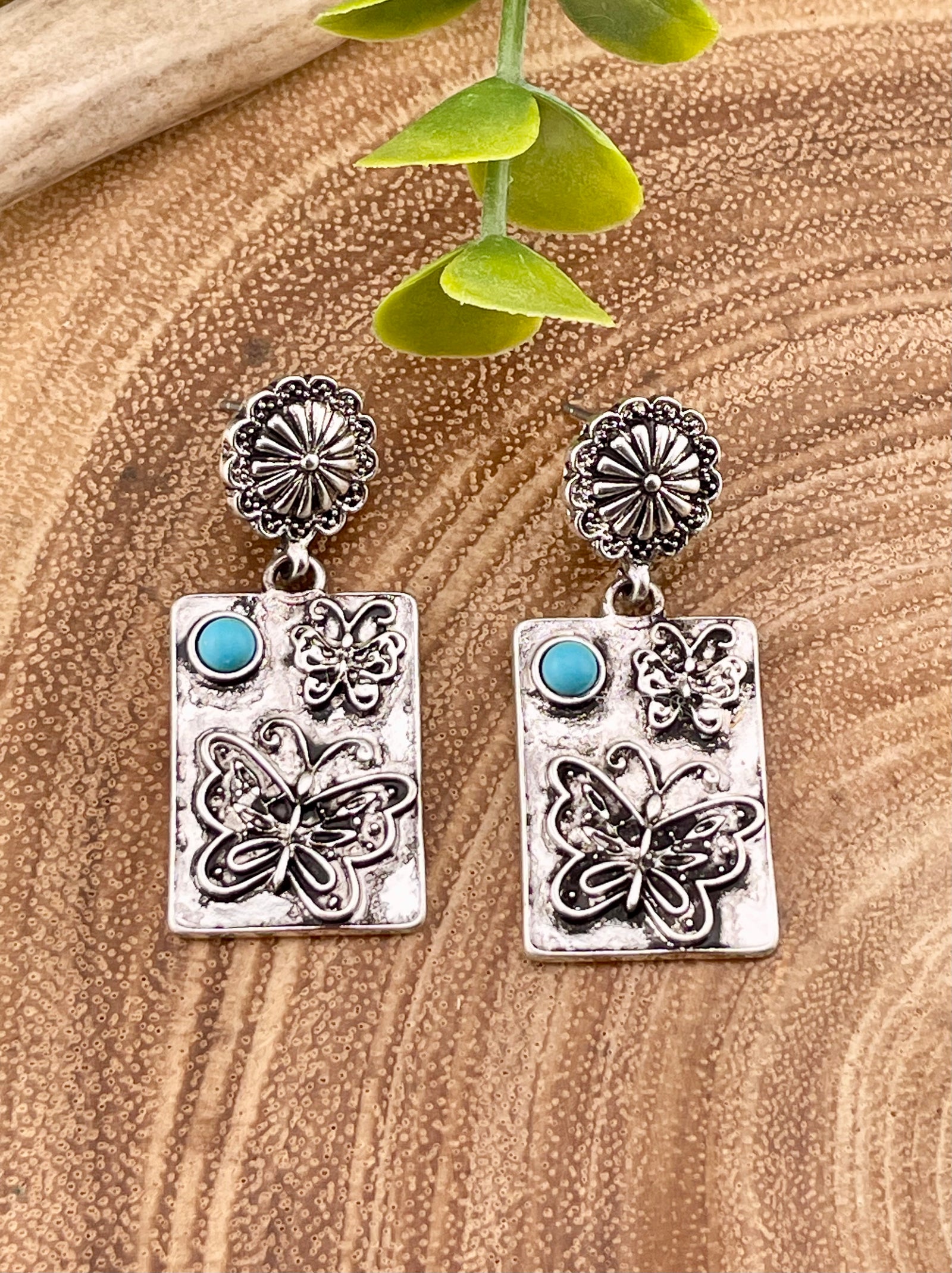 Betty Butterfly Earrings With Concho Post - Turquoise