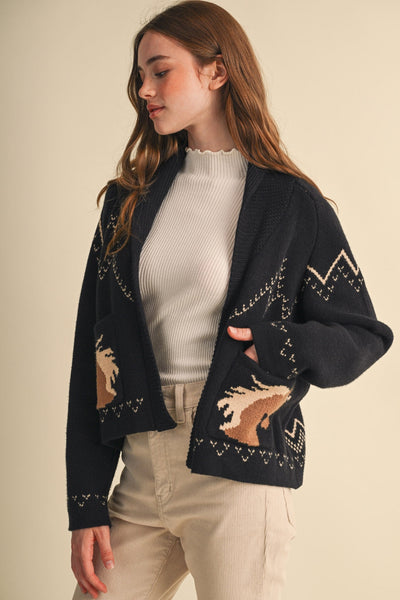 Horse Knit Sweater Cardigan - 2 Colors