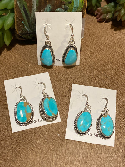 Timberland Roped Sterling Kingman Turquoise Fish Hook Earrings
