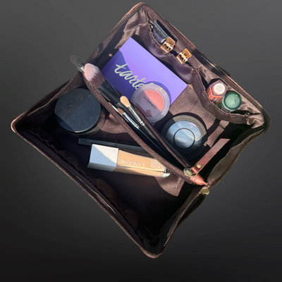 Equestrian Toiletry Bag Distressed Oily Leather Snaffle Bit: Newmarket Brown