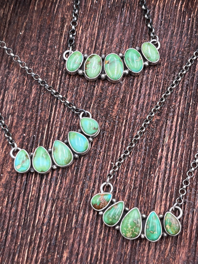 Benton Sterling Necklace With Green 5 Stone Pendant Center