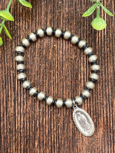 8mm Sterling Navajo Charm Bracelet - Lady of Guadalupe