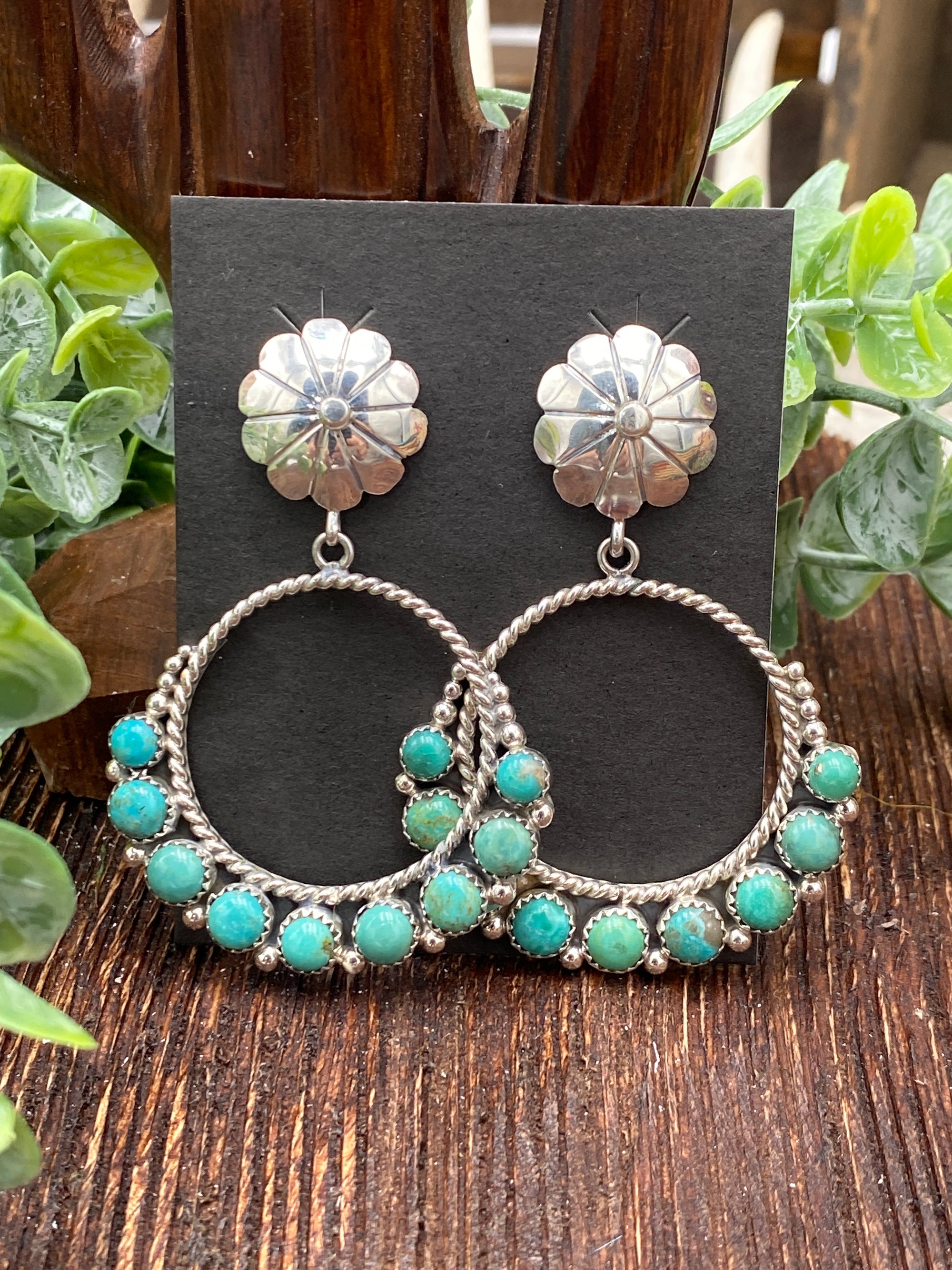 Cassidy Concho Post Twisted Hoop Earrings - Turquoise