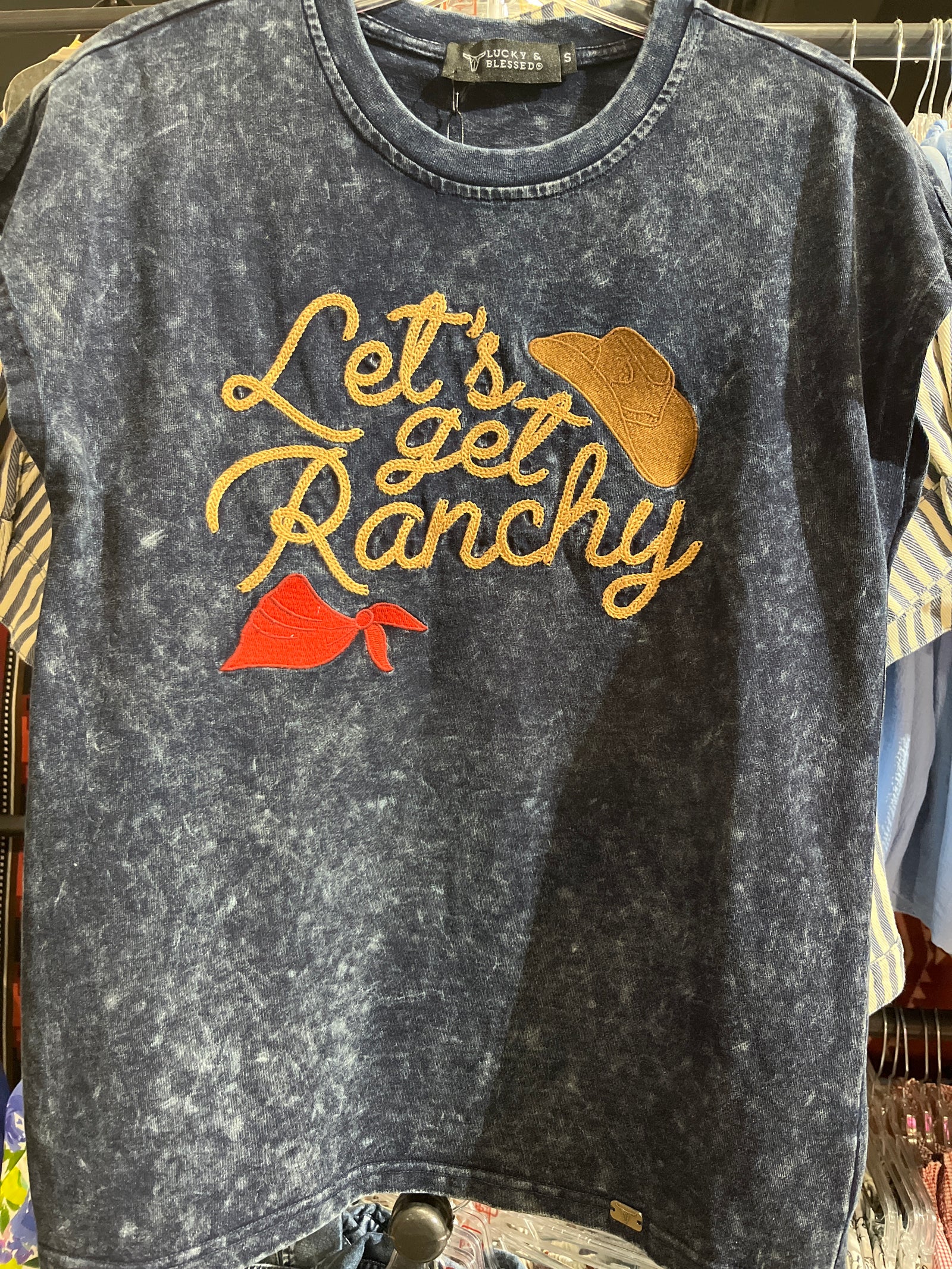 Lets Get Ranchy Navy Mineral Washed Shirt
