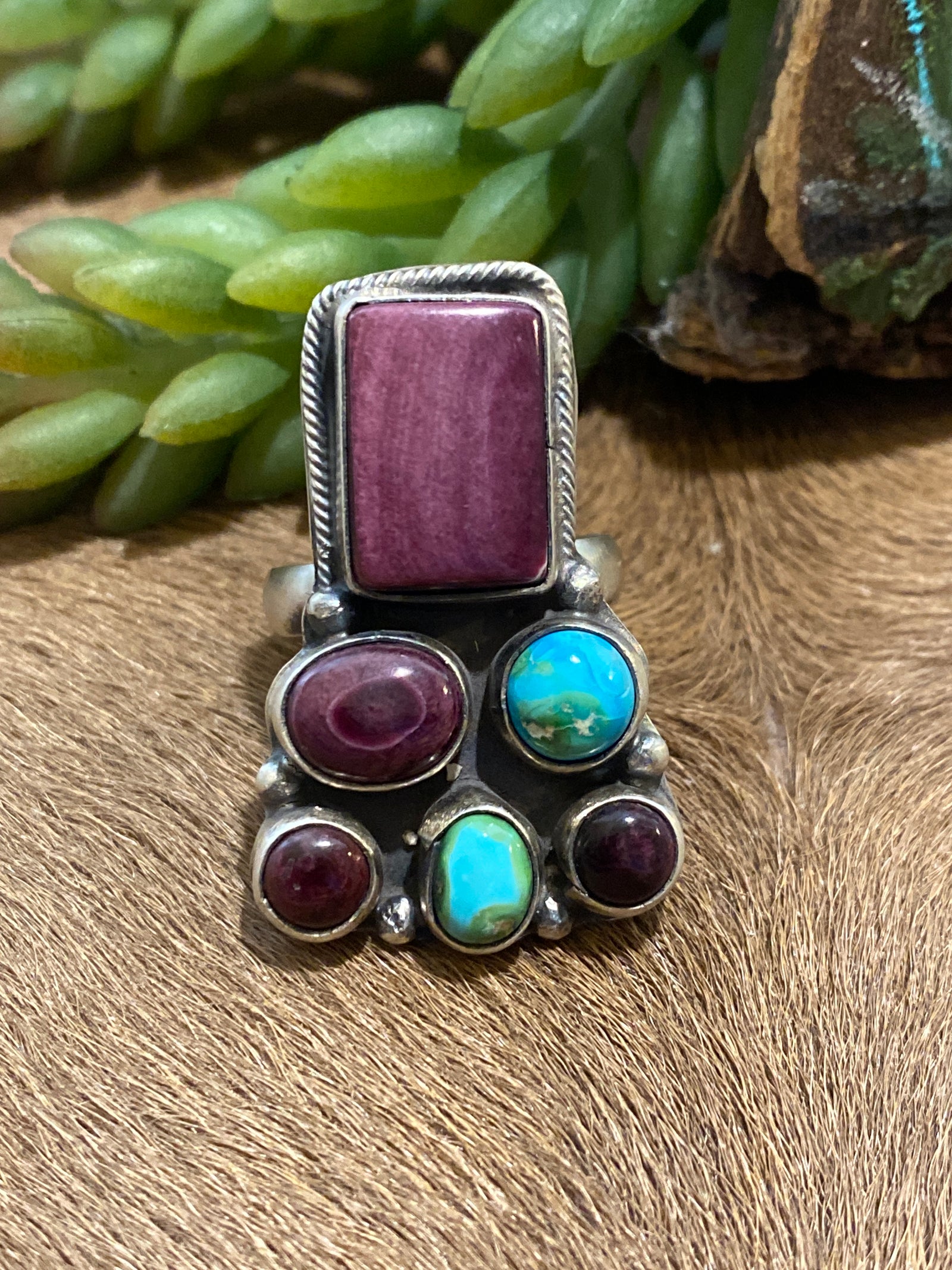 Grayson Turquoise & Purple Spiny Sterling Ring - Size 10