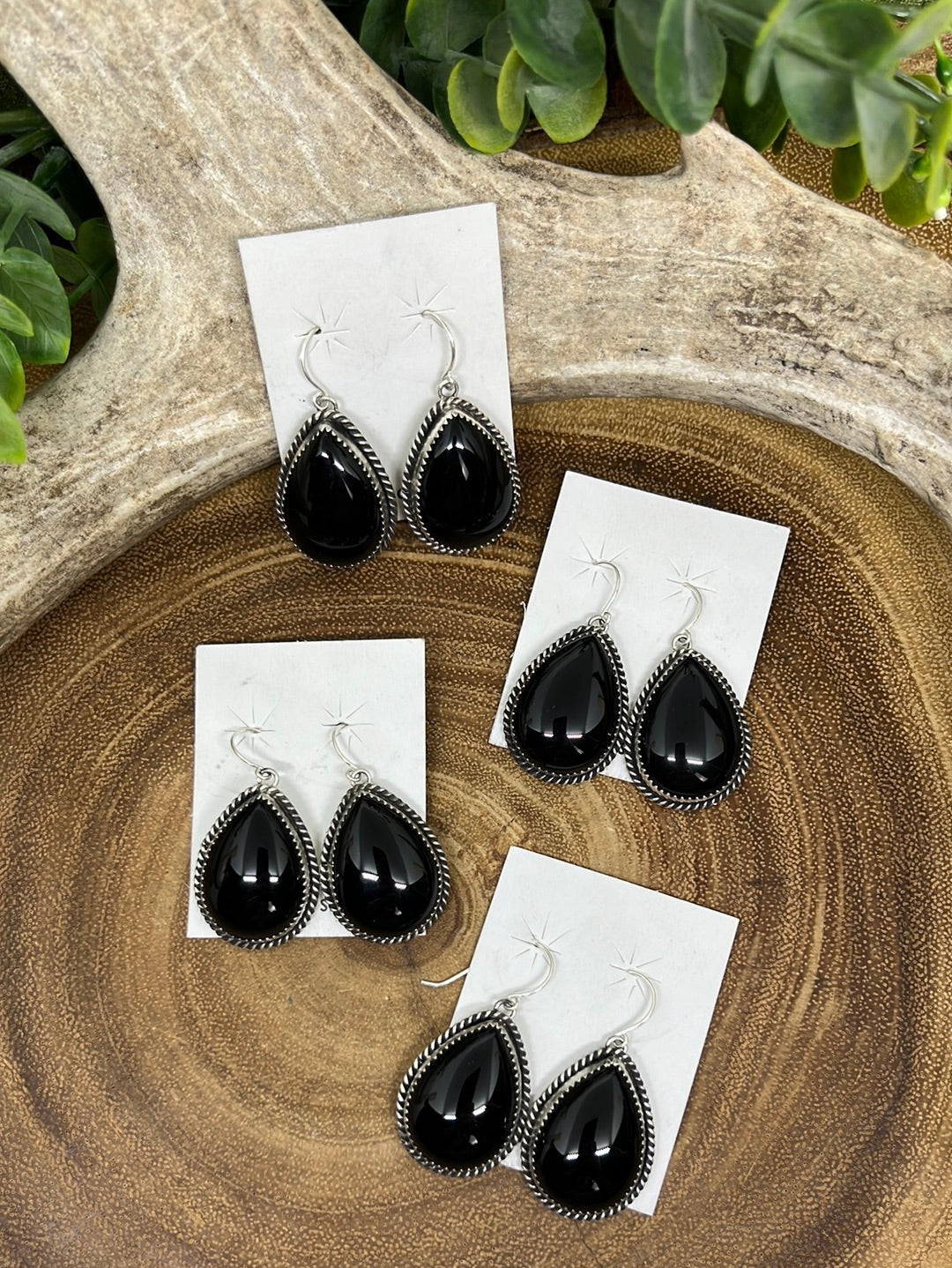 Fallon Roped Sterling Black Onyx Teardrop Fish Hook Earrings