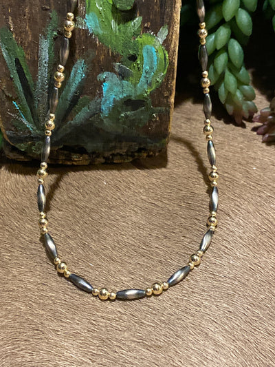Carter Torpedo & Gold Bead Sterling Necklace - 18"