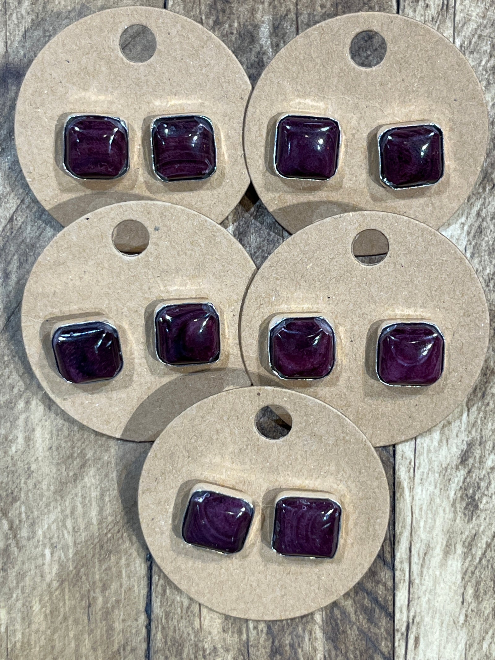 Bronte Sterling Square Purple Spiny Stud Earrings
