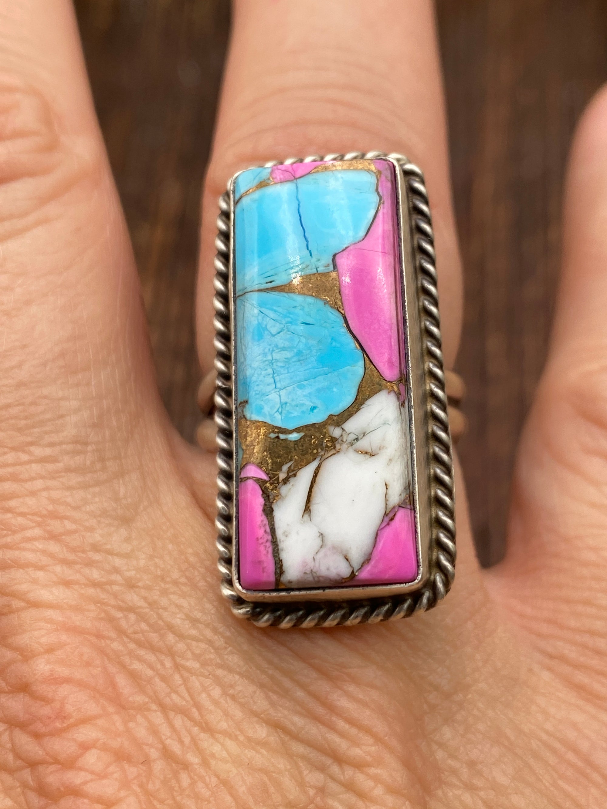 Sandoval Cotton Candy Turquoise Bar Ring Adjustable
