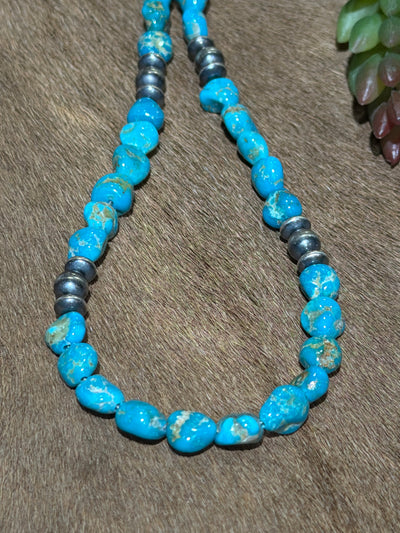 Pixy Tumbled Turquoise & Sterling Bead Necklace - 18"