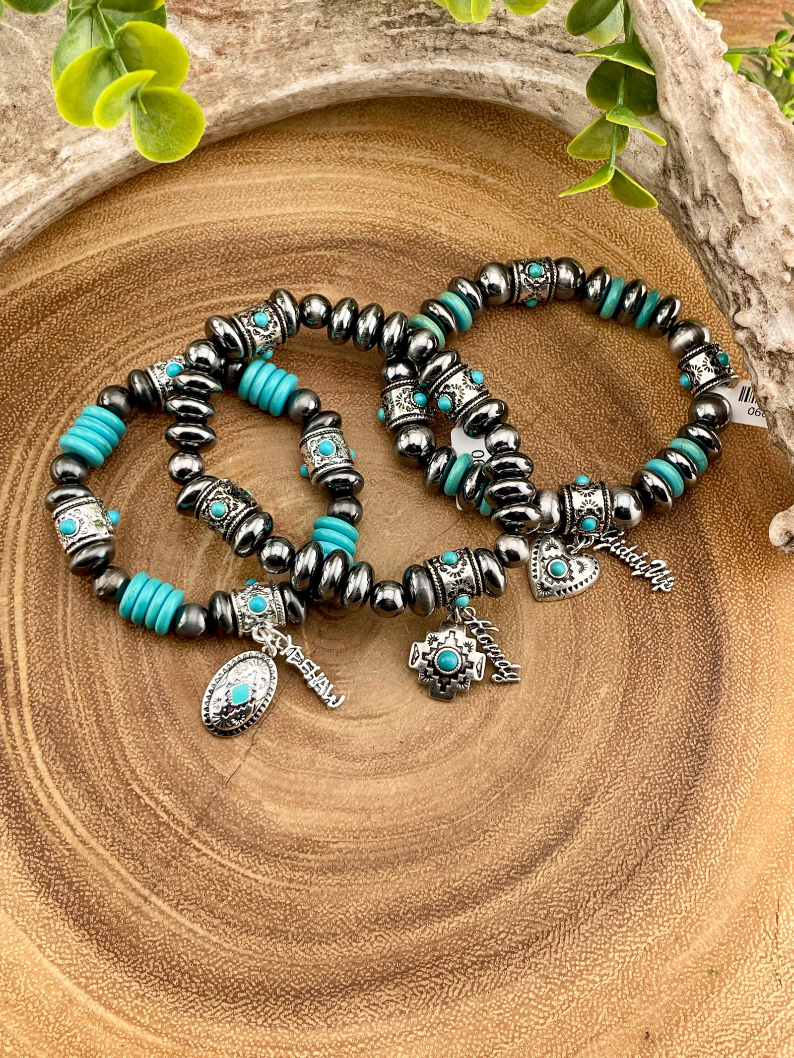Word Play Fashion Navajo & Turquoise Bead Charm Bracelet