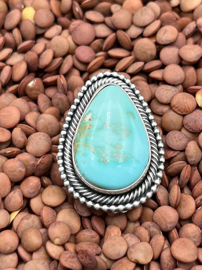 Cielo Roped & Beaded Turquoise Sterling Ring - Adjustable