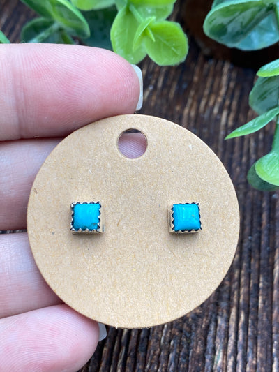 Vella Scalloped Edge 5mm Turquoise Square Earrings