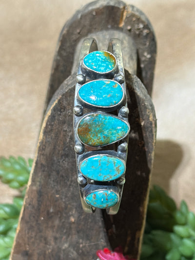 Kaelyn 5 Stone Turquoise Sterling Double Band Cuff