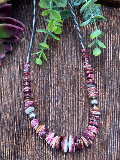 Seaside Sterling Necklace With Large Tumbled Spiny Oyster - Purple